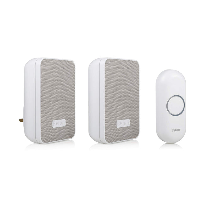 Byron DBY-22324UK Wireless Doorbell Set, Twin Pack, 150 m Range, 16 Melodies, Visual Alert System