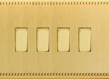 Varilight 4 Gang (Quad), 1or 2 Way 10 Amp Switch, Dimension Screwless Jubilee Brushed Brass (Double Plate) XDY9S.JB
