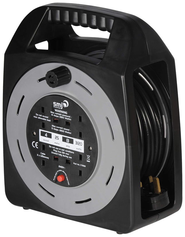 SMJ Electrical CT2513 Easy Wind cable reel, 3120 W, Black/Grey, 25 metre