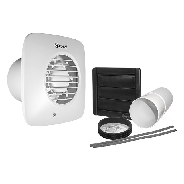 Xpelair Simply Silent DX100TS with Wall Kit (300mm Telescopic Duct and External Grille) Timer Square