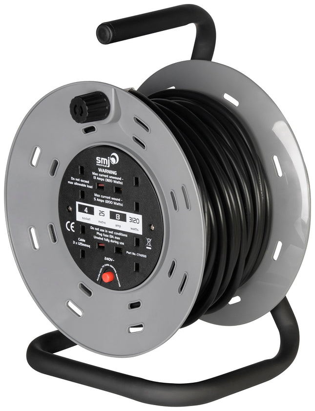 SMJ Electrical CTH2513 Cable Reel, 3120 W, 240 V, Black/Grey, 25 Meter