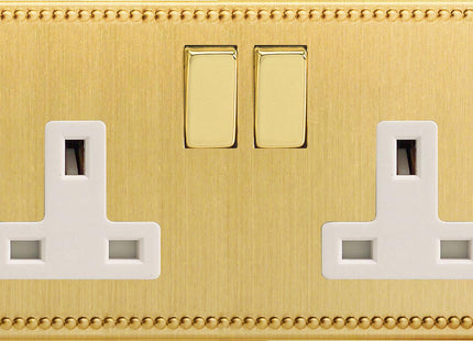 Varilight 2-Gang (Double), 13 Amp Switched Socket, Dimension Screwless Jubilee Brushed Brass XDY5WS.JB