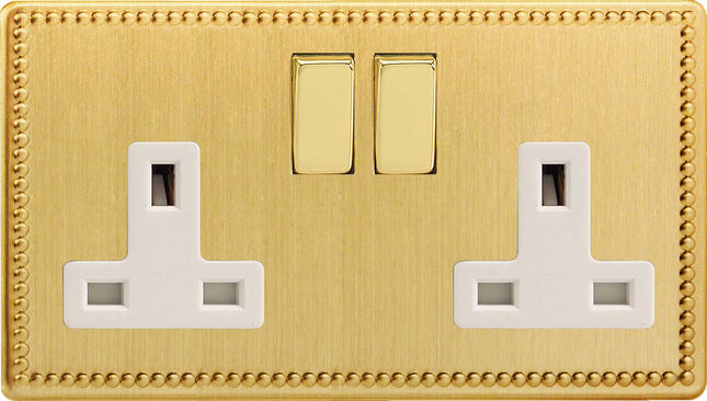 Varilight 2-Gang (Double), 13 Amp Switched Socket, Dimension Screwless Jubilee Brushed Brass XDY5WS.JB