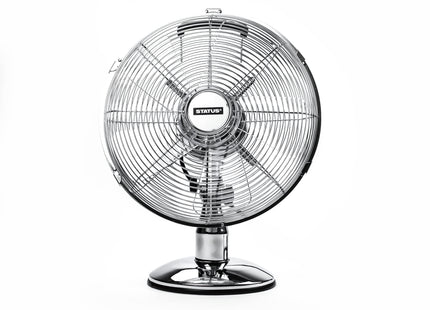 Status 12" Chrome Electric Desk Fan Powerful Cooling Fan, Oscillating and Quiet with Powerful Blade 3 Speed Levels [S12CPBDESKFAN1PK]