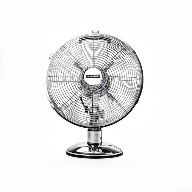 Status 12" Chrome Electric Desk Fan Powerful Cooling Fan, Oscillating and Quiet with Powerful Blade 3 Speed Levels [S12CPBDESKFAN1PK]