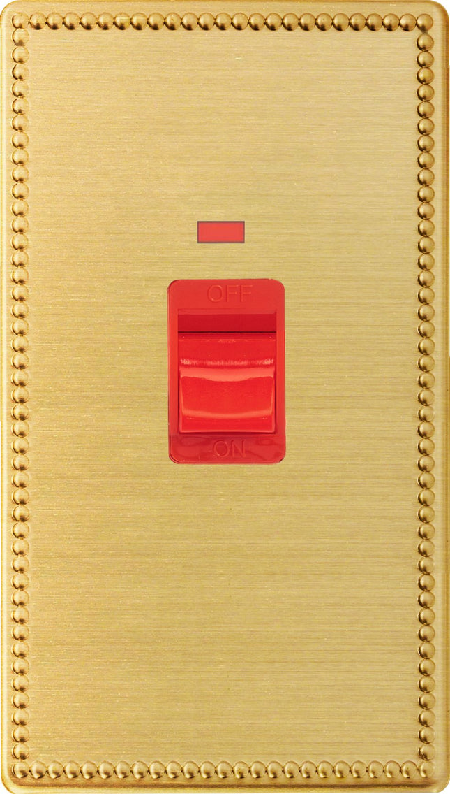 Varilight 45 Amp Cooker Switch with Neon (Vertical Double Size), Dimension Screwless Jubilee Brushed Brass XDY45NWS.JB