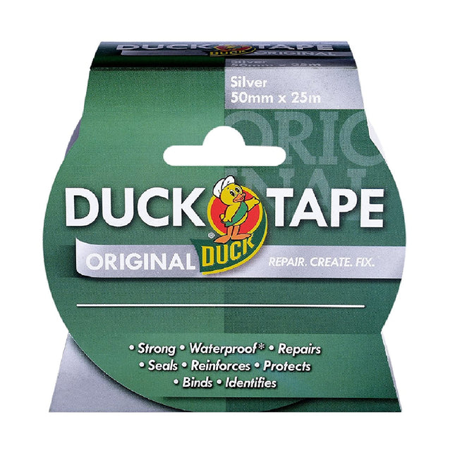 Duck Tape Original Silver Cloth Repair Tape 50mm x 25m | Heavy Duty Waterproof Duct Tape for Repairs, DIY, Sealing & Bundling