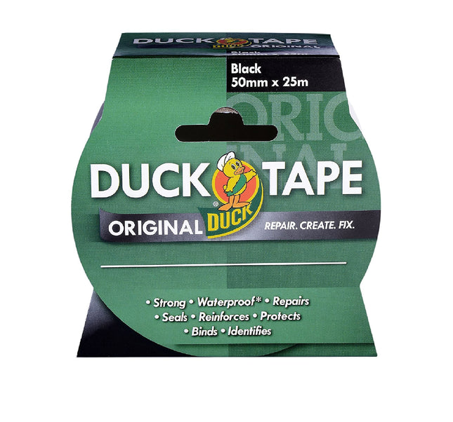 Duck Tape Original Black Cloth Repair Tape 50mm x 25m | Heavy Duty Waterproof Duct Tape for Repairs, DIY, Sealing & Bundling
