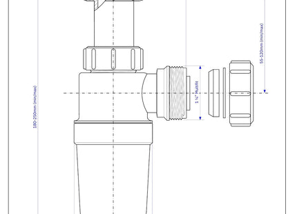 McAlpine Black Adjustable Inlet Slim Bottle Trap 1.25"