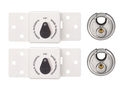 ABUS Mechanical 141/200 Diskus¨ Integral Van Lock White & 26/70mm Diskus¨ Padlock Twin Pack ABUVANLOCKT