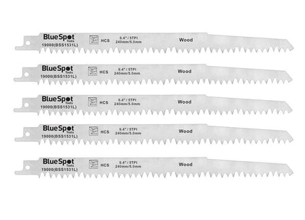 BlueSpot Tools HCS Reciprocating Saw Blade 240mm x 5 TPI Pack of 5 B/S19000