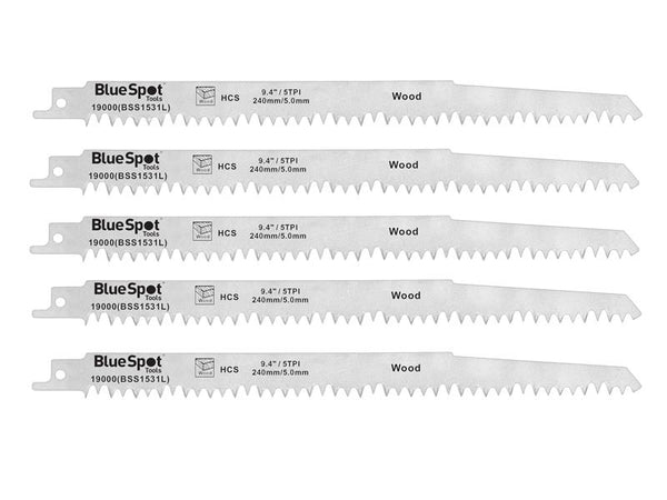 BlueSpot Tools HCS Reciprocating Saw Blade 240mm x 5 TPI Pack of 5 B/S19000