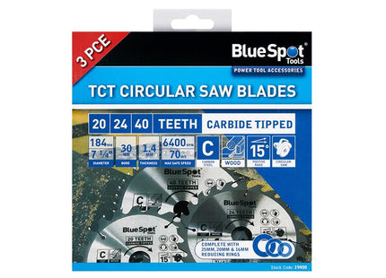 BlueSpot Tools 184mm Circular Saw Blade Set, 3 Piece B/S19400