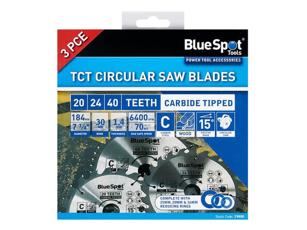 BlueSpot Tools 184mm Circular Saw Blade Set, 3 Piece B/S19400