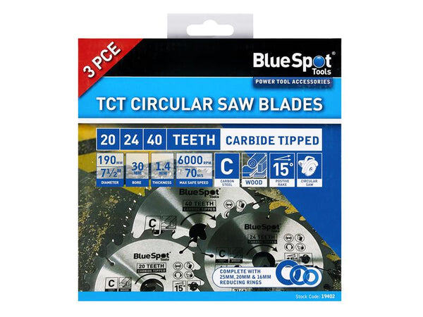 BlueSpot Tools 190mm Circular Saw Blade Set, 3 Piece B/S19402