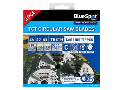 BlueSpot Tools 210mm Circular Saw Blade Set, 3 Piece B/S19404