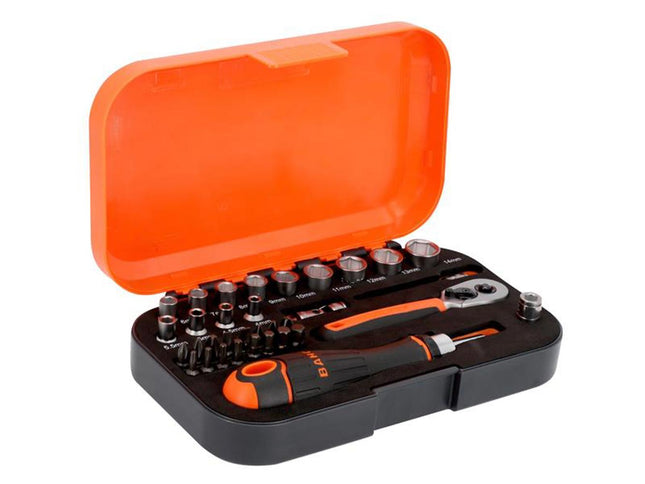 Bahco 1/4In Drive Socket & Bit Set, 34 Piece - S34MC8H - Versatile Tool for All Projects