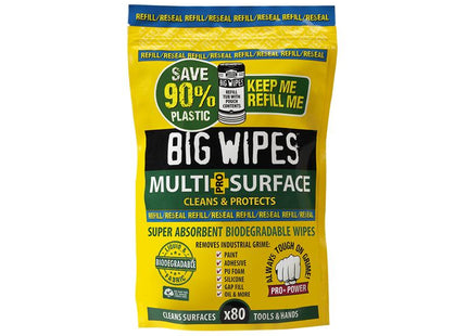 Big Wipes Multi-Surface Bio Pro+ Antiviral Wipes (Refill Pouch 80 Wipes)