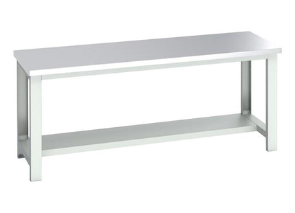 Bott Cubio Bench With Half Shelf, Stainless Steel Clad Top 2000 X 750Mm