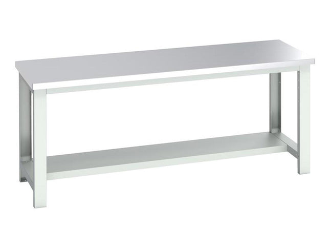 Bott Cubio Bench With Half Shelf, Stainless Steel Clad Top 2000 X 750Mm