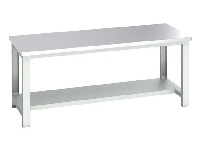 Bott Cubio Bench With Half Shelf, Stainless Steel Clad Top 2000 X 900Mm