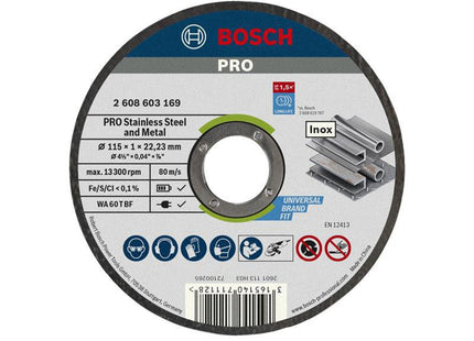 Bosch Powertool Accessories Pro Stainless Steel And Metal Bonded Cutting Disc 115 X 1.0 X 22.23Mm Tin Of 10