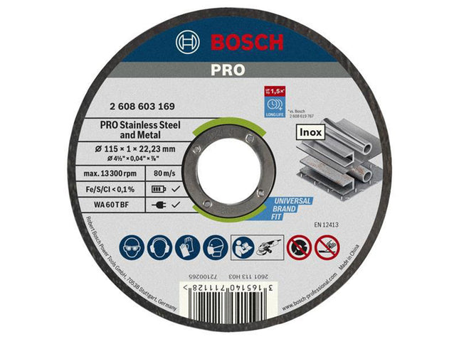 Bosch Powertool Accessories Pro Stainless Steel And Metal Bonded Cutting Disc 115 X 1.0 X 22.23Mm
