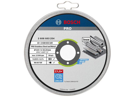 Bosch Powertool Accessories Pro Stainless Steel And Metal Bonded Cutting Disc 115 X 1.0 X 22.23Mm