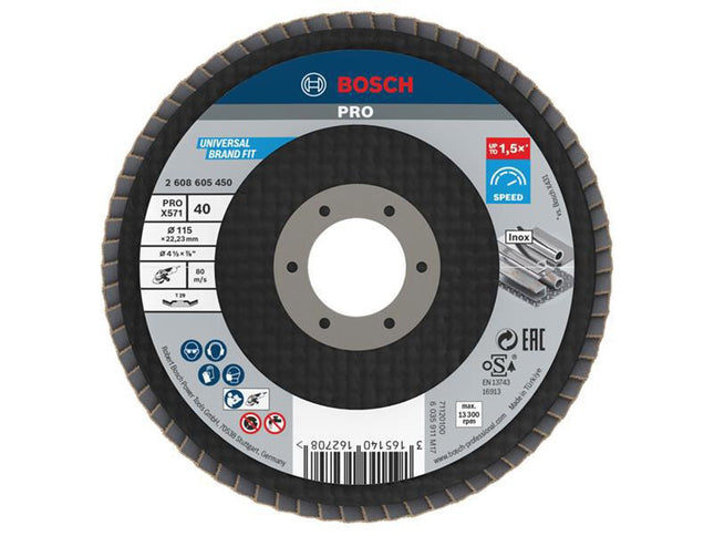 Bosch Powertool Accessories Pro X571 Flap Disc, Angled 115 X 22.23 X G40