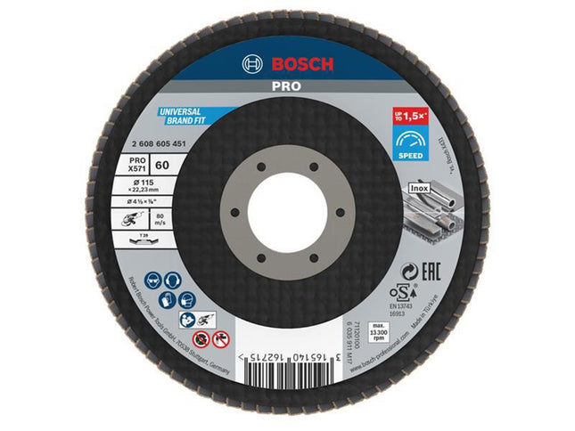Bosch Powertool Accessories Pro X571 Flap Disc, Angled 115 X 22.23 X G60