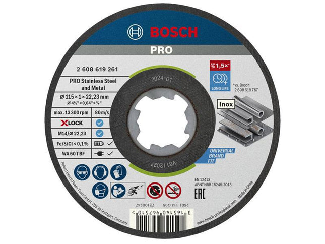 Bosch Powertool Accessories Pro Stainless Steel And Metal Bonded Cutting Disc 115 X 1.0 X 22.23Mm Tin Of 10