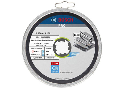 Bosch Powertool Accessories Pro Stainless Steel And Metal Bonded Cutting Disc 115 X 1.0 X 22.23Mm Tin Of 10