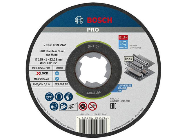 Bosch Powertool Accessories Pro Stainless Steel And Metal Bonded Cutting Disc 125 X 1.0 X 22.23Mm Pack Of 10