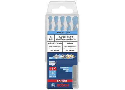 Bosch Powertool Accessories Expert Hex-9 Multi Construction Drill Bit Set, 5 Piece