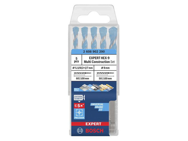 Bosch Powertool Accessories Expert Hex-9 Multi Construction Drill Bit Set, 5 Piece