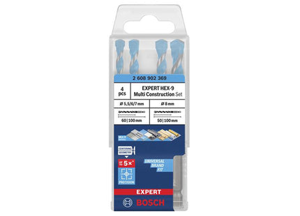 Bosch Powertool Accessories Expert Hex-9 Multi Construction Drill Bit Set, 4 Piece