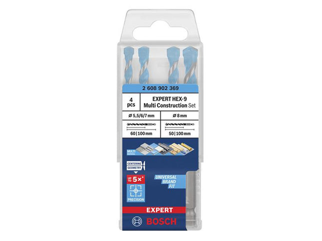 Bosch Powertool Accessories Expert Hex-9 Multi Construction Drill Bit Set, 4 Piece