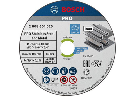 Bosch Powertool Accessories Pro Stainless Steel And Metal Bonded Cutting Disc 76 X 10Mm Pack Of 5