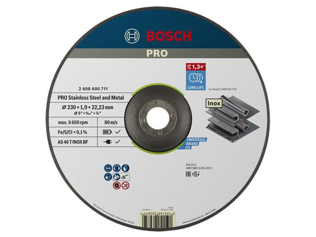 Bosch Powertool Accessories Pro Stainless Steel & Metal Bonded Cutting Disc, Depressed Centre 230 X 22.23Mm