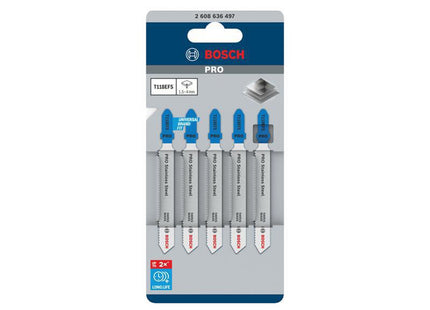 Bosch Powertool Accessories Pro Stainless Steel T118efs Jigsaw Blade 83Mm Pack Of 5