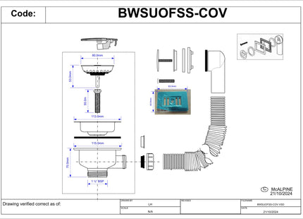 McA 1�.5" Universal Basket Strainer Waste + O/flow SS Brushed Cover