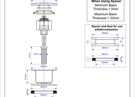 McA 1�.25" x 60mm Multi-Function Centre-Pin Basin Waste Brushed Brass