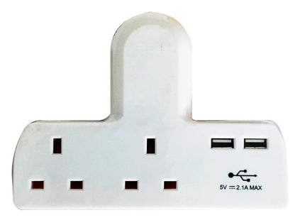 Dencon T-shape Socket 2 Way Adaptor 13A Fused with USB