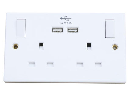 Dencon Switched Socket 2-Gang + 2 USB Ports 13A