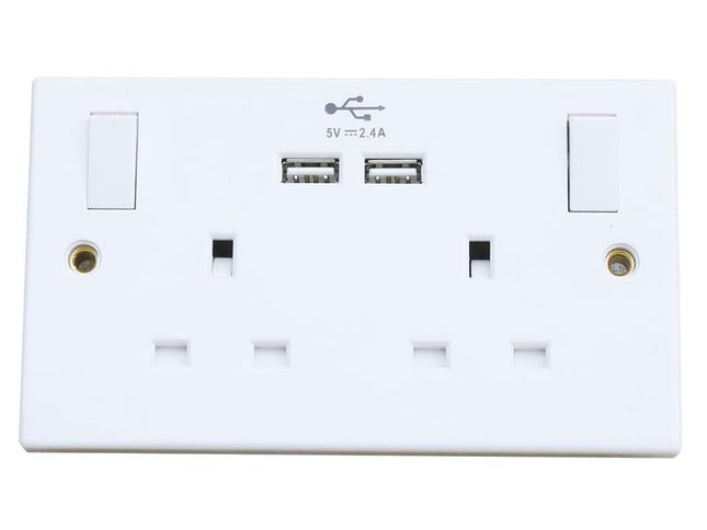 Dencon Switched Socket 2-Gang + 2 USB Ports 13A