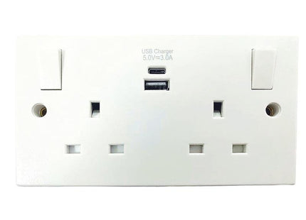 Dencon Switched Socket 2-Gang + 2 USB A/C Ports 13A