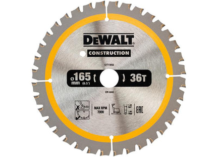 DEWALT Cordless Construction Trim Saw Blade 165 x 20mm x 36T DEWDT1950QZ