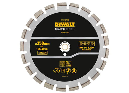 DEWALT ELITE SERIESª Asphalt Diamond Segmented Wheel 350 x 25.4mm DEWDT20467QZ