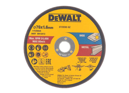 DEWALT DT20592 Bonded Abrasive Cutting Disc 76 x 1.6 x 9.5mm (3 Pack) DEWDT20592QZ