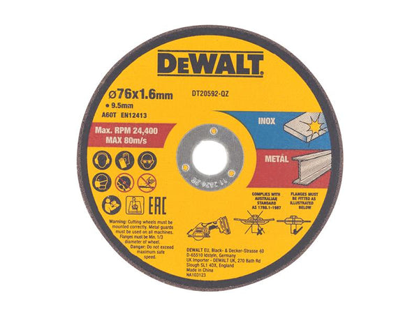 DEWALT DT20592 Bonded Abrasive Cutting Disc 76 x 1.6 x 9.5mm (3 Pack) DEWDT20592QZ